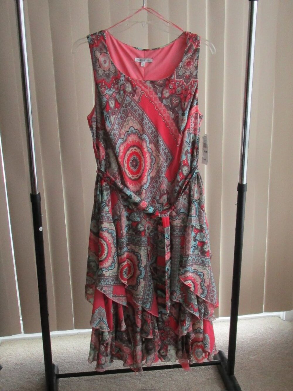 Robbie Bee Handkerchief Hem Dress woman 20W - orange/blue/tan floral print
